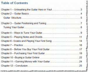 Learn the Guitar - table of content